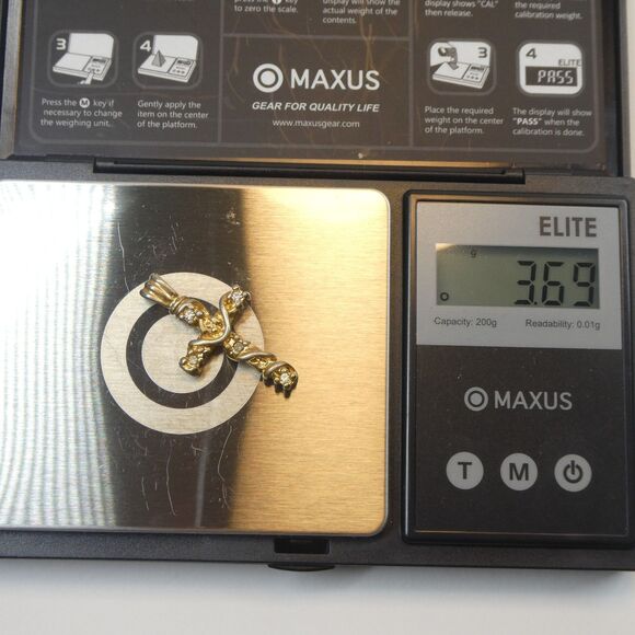 Textured Cross Pendant Ornate Crucifix Charm w/ Clear Stones Vintage - Picture 10 of 10